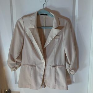 Pale pink casual blazer size S w/ ruched quarter sleeves